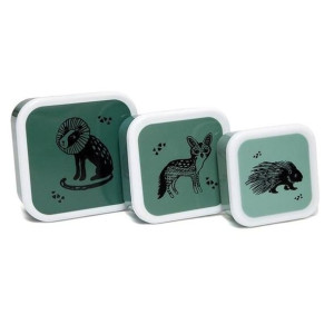 Petit Monkey - 3 Śniadaniówki Lunchboxy Black Animals Salie