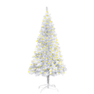 Sztuczna choinka ze stojakiem i LED, srebrna, 150 cm, PET