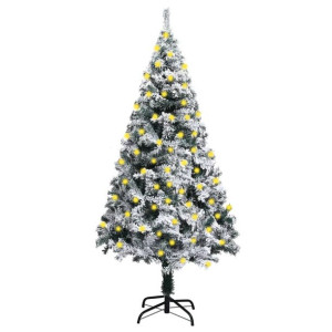 Sztuczna choinka flokowana śniegiem, z LED, zielona, 150 cm