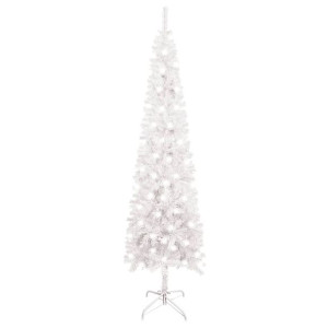 Smukła choinka z lampkami LED, biała, 120 cm