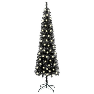 Smukła choinka z lampkami LED, czarna, 120 cm