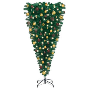 Odwrócona, sztuczna choinka z lampkami LED i bombkami, 180 cm
