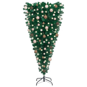 Odwrócona, sztuczna choinka z lampkami LED i bombkami, 180 cm