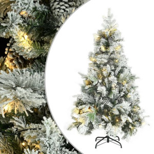 Choinka flokowana śniegiem z LED i szyszkami, 120 cm, PVC i PE