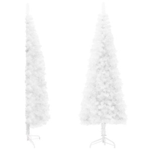 Smukła choinka połówka ze stojakiem, sztuczna, biała, 150 cm