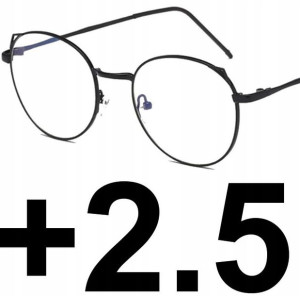 OKULARY czarne KOREKCYJNE PLUSY kocie uszy +2.5