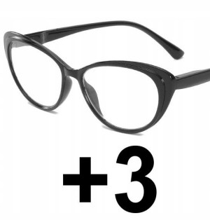 Okulary do czytania kocie damskie CZARNE +3