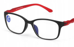 OKULARY KOREKCYJNE czerwone anty-blue PLUSY +4