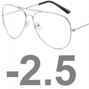 Okulary Korekcyjne Minusy Pilotki Srebrne -2.5