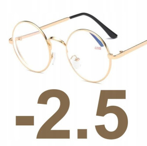 OKULARY KOREKCYJNE okrągłe złote -2.5