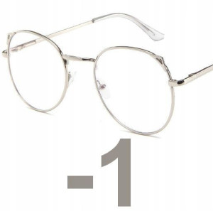 OKULARY metal KOREKCYJNE MINUSY kocie uszy -1