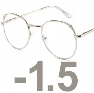 OKULARY metal KOREKCYJNE MINUSY kocie uszy -1.5