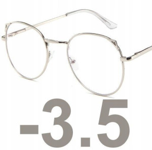 OKULARY metal KOREKCYJNE MINUSY kocie uszy -3.5