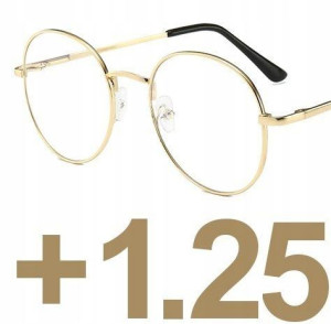 OKULARY metal KOREKCYJNE PLUSY +1.25 złote