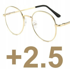 OKULARY metal KOREKCYJNE PLUSY +2.5 złote
