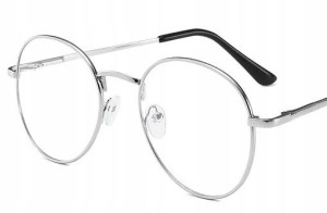OKULARY metal KOREKCYJNE PLUSY +3 srebrne