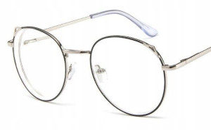 OKULARY PLUSY srebrne - czarne kocie uszy +2.5