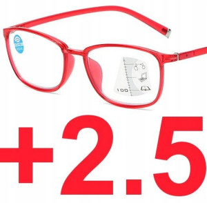 Okulary progresywne wieloogniskowe CZERWONE +2.5