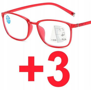 Okulary progresywne wieloogniskowe CZERWONE +3
