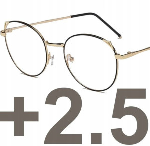 OKULARY złote złoto - czarne PLUSY kocie uszy +2.5
