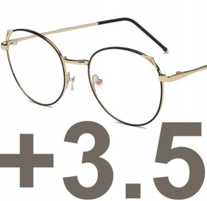 OKULARY złote złoto - czarne PLUSY kocie uszy +3.5