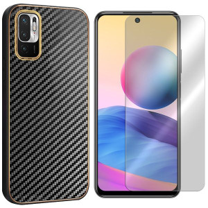 Etui Do Poco M3 Pro 5g Leather Carbon + Szkło 9h