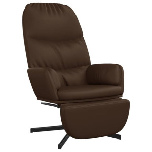Fotel z podnóżkiem, brązowy, obity sztuczną skórą