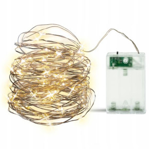 Lampki Druciki 100 Led Na Baterie Białe Ciepłe 10m