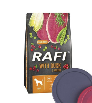 DOLINA NOTECI Rafi karma sucha dla psa z kaczką 10kg + Pokrywka na puszkę 8