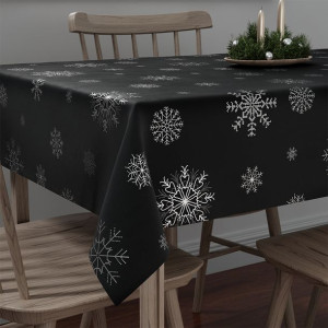 ŚNIEŻKI Obrus wodoodporny VELVET, 140x220cm czarny ze srebrnym zdobieniem
