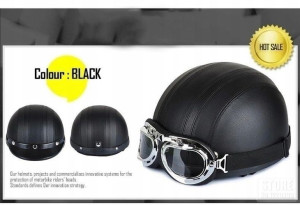 Kask Retro Orzeszek Skórzany Rozmiar L + Gogle Wwa