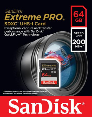 Sandisk Extreme Pro Sdxc 64 Gb 200/90 Mb/s V30 Uhs-i U3