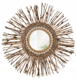 Okrągłe Lustro Boho Bambus Ścienne 45cm Naturalne