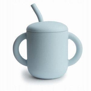 Silikonowy Kubek ze Słomką Mushie - Powder Blue