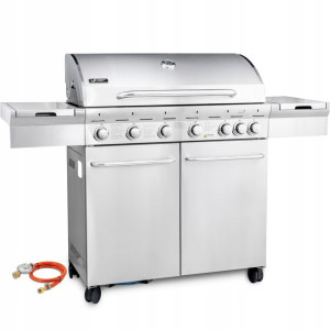 Ogrodowy Grill gazowy ŻELIWNY nierdzewny YOER 6+1