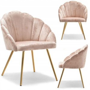 Stylowe Krzesło Muszelka Lisa Chair Pudrowe Na Złotych Nogach