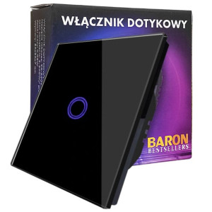 Włącznik Dotykowy Czarny Szklany Pojedynczy