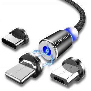 KABEL MAGNETYCZNY 3w1-LIGHTNING+Micro USB+USB C Micro USB  Srebrny