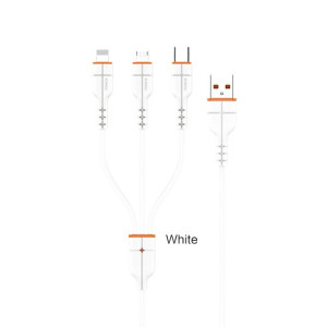 Kabel 3w1 (USB Typ C + iPhone Lightning + Micro USB) 3,2A 1m KAKU Biały