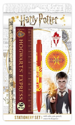 Zestaw szkolny Harry Potter: linijka, długopis, ołówek, gumka, temperówka