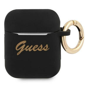 Guess etui do AirPods GUA2SSSK czarne Silicone Vintage Script