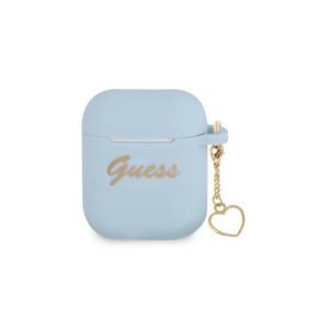 Guess etui do Airpods Airpods 2 GUA2LSCHSB niebieskie Silicone Heart Charm