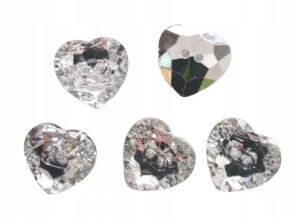 Guziki ozdobne kryształ serce 15x15 mm 2otw. 10szt