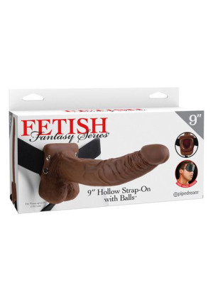 Proteza-hollow Strap-on W Balls 9"""" Brown