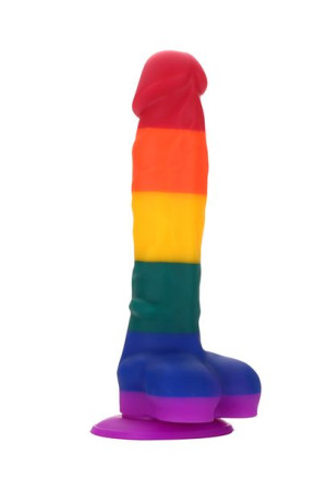 Dildo sztuczny penis tęczowy jądra przyssawka 20cm