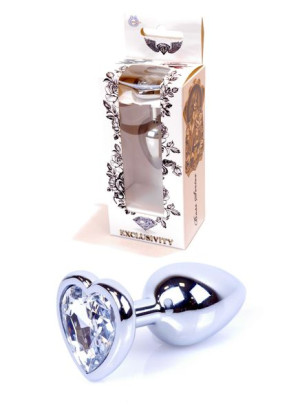 Metalowy plug analny korek stalowy kryształ serce 7cm biały