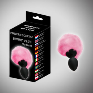 Bunny plug medium black with pink tail 8 x 3,5 cm / 3,1 x 1,36 inch