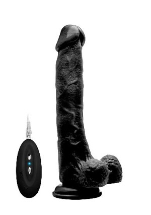 Vibrating Realistic Cock - 10" - With Scrotum - Black