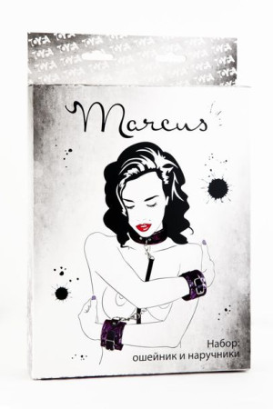Wiązania-MARCUS 716013 Set collar with hand cuffs metal chain tracery purpl