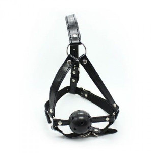 Knebel kulka uprząż na głowę skórzana BDSM bondage
